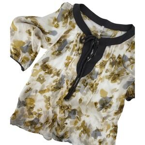 October Sky Vintage Women Med 100% Silk Floral Blouse Sheer Whimsigoth Fairycore